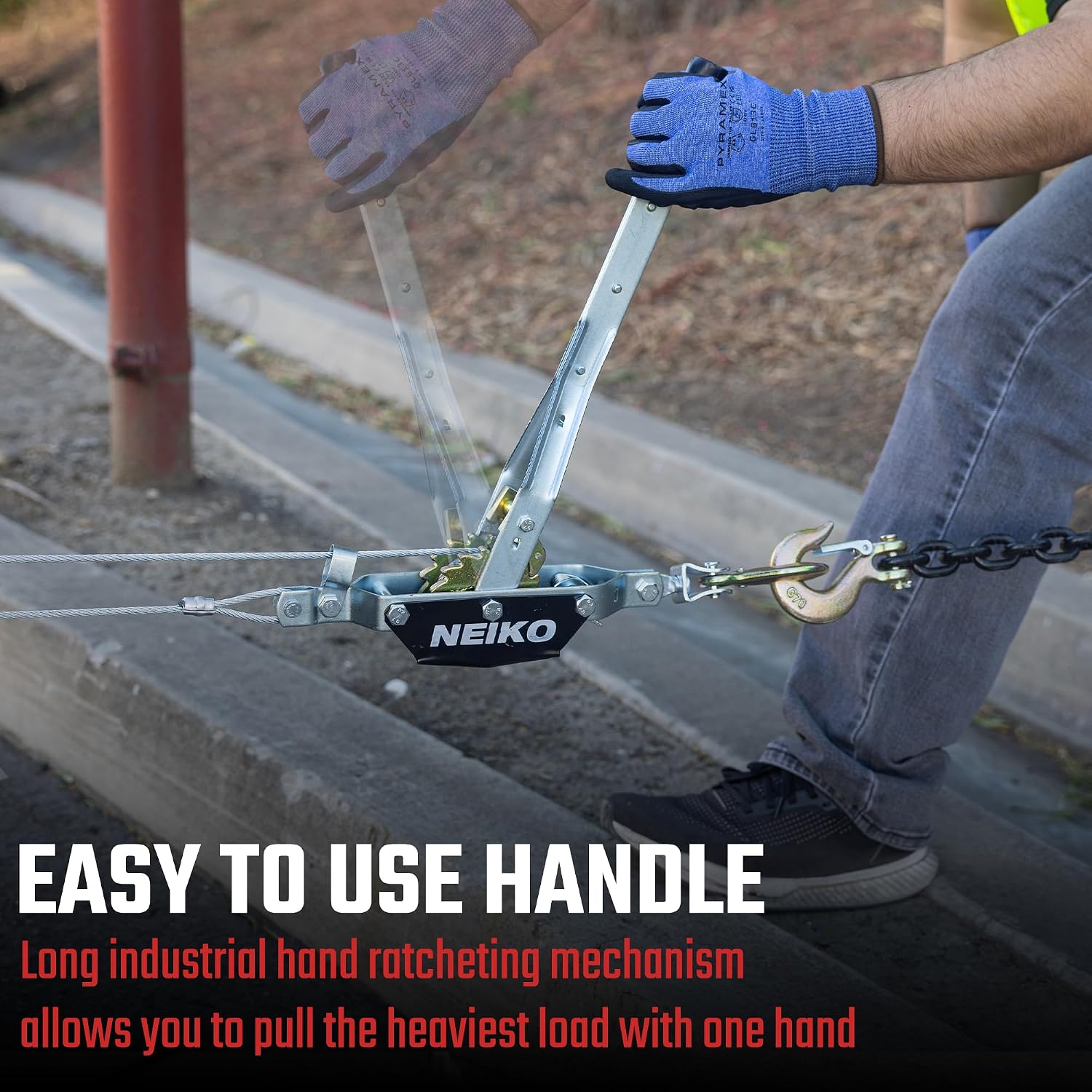 02251A Come Along Winch, 1-Ton (2,000 lbs) Pulling Capacity, 5.9Ft, 2 hook, Heavy Duty Power Cable Come Along Tool