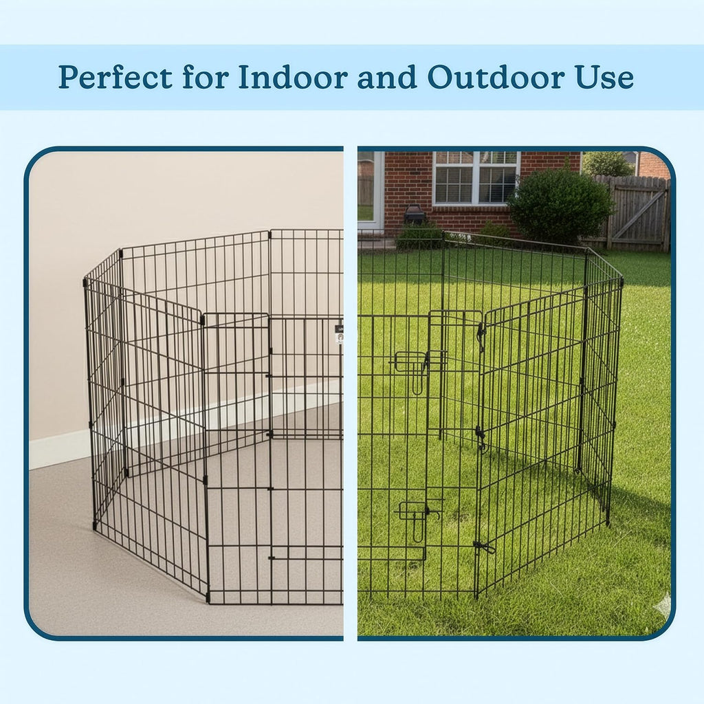 Dog Playpen - Foldable Metal Exercise Puppy Play Pen with 8 24x30in Panels - Indoor/Outdoor Pen with Door for Dogs