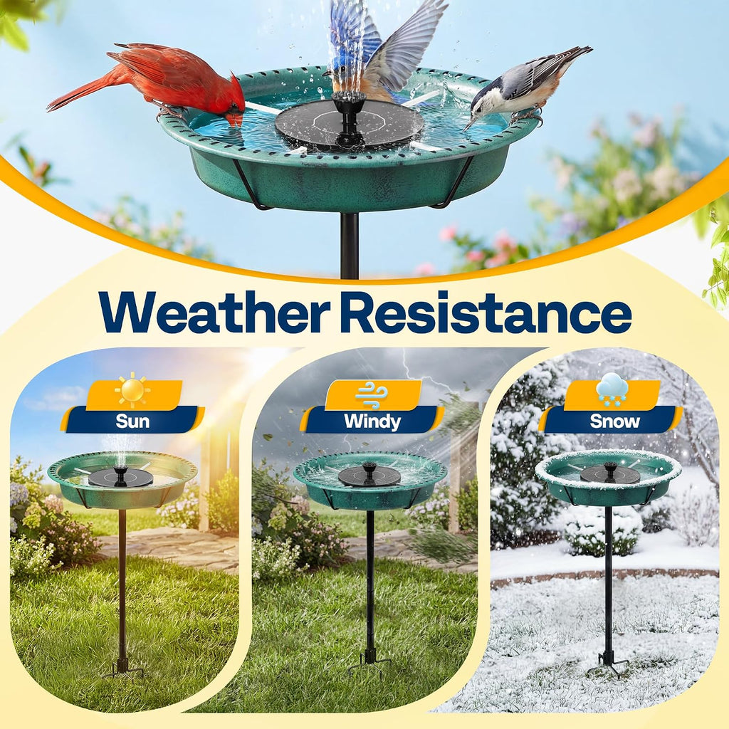 Oval Bird Bath with Solar Fountain and Metal Ground Stake, Green