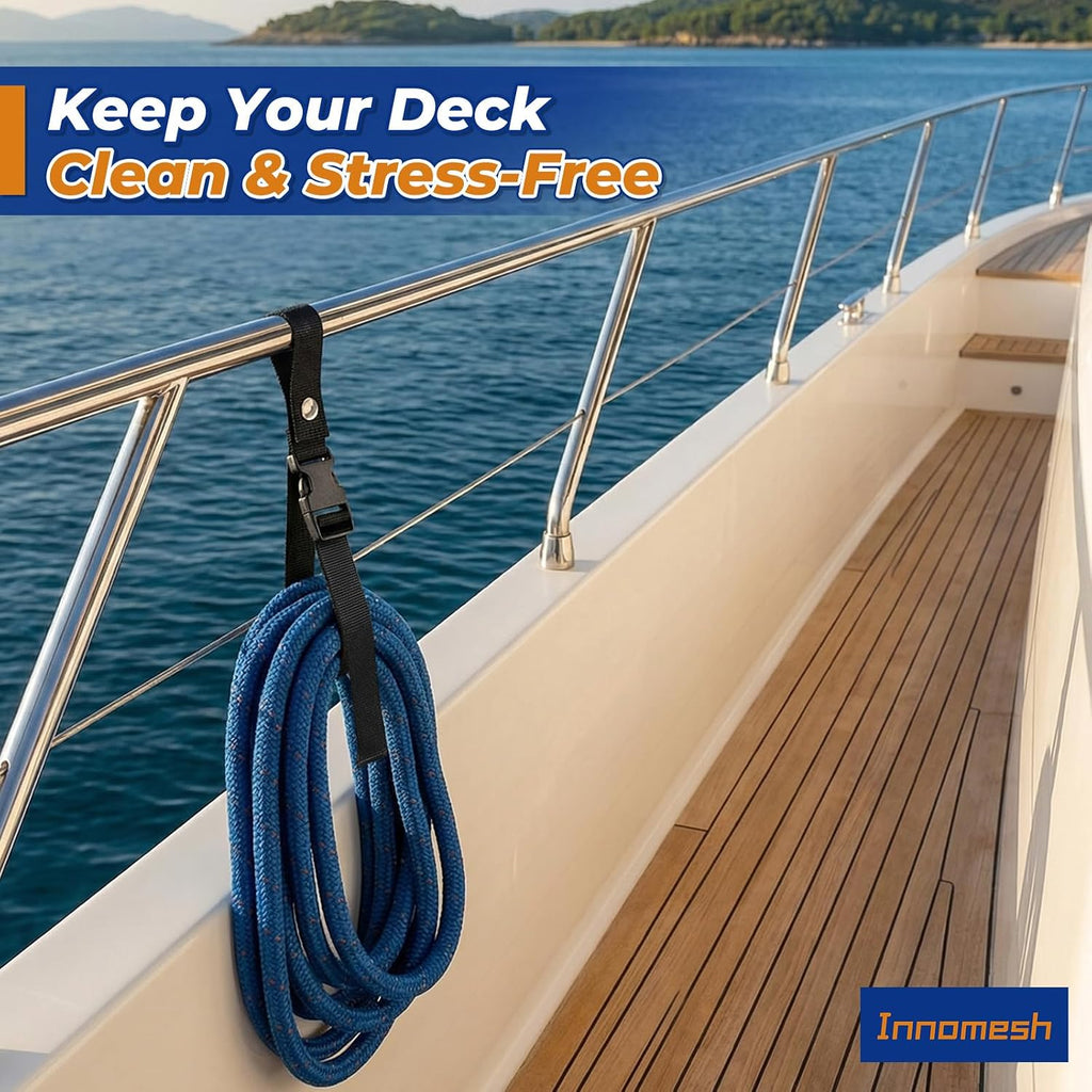 Boat Fender Line Holder,Adjustable Straps (Fully Extends to 43cm),Fits Rails up to 2",Durable Plastic Snap,Heavy-Duty