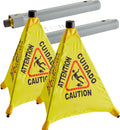 (2 Sets) Caution Wet Floor Sign - Pop Up Slippery When Wet Floor Cone, Wall Mounted Foldable Multilingual Yellow