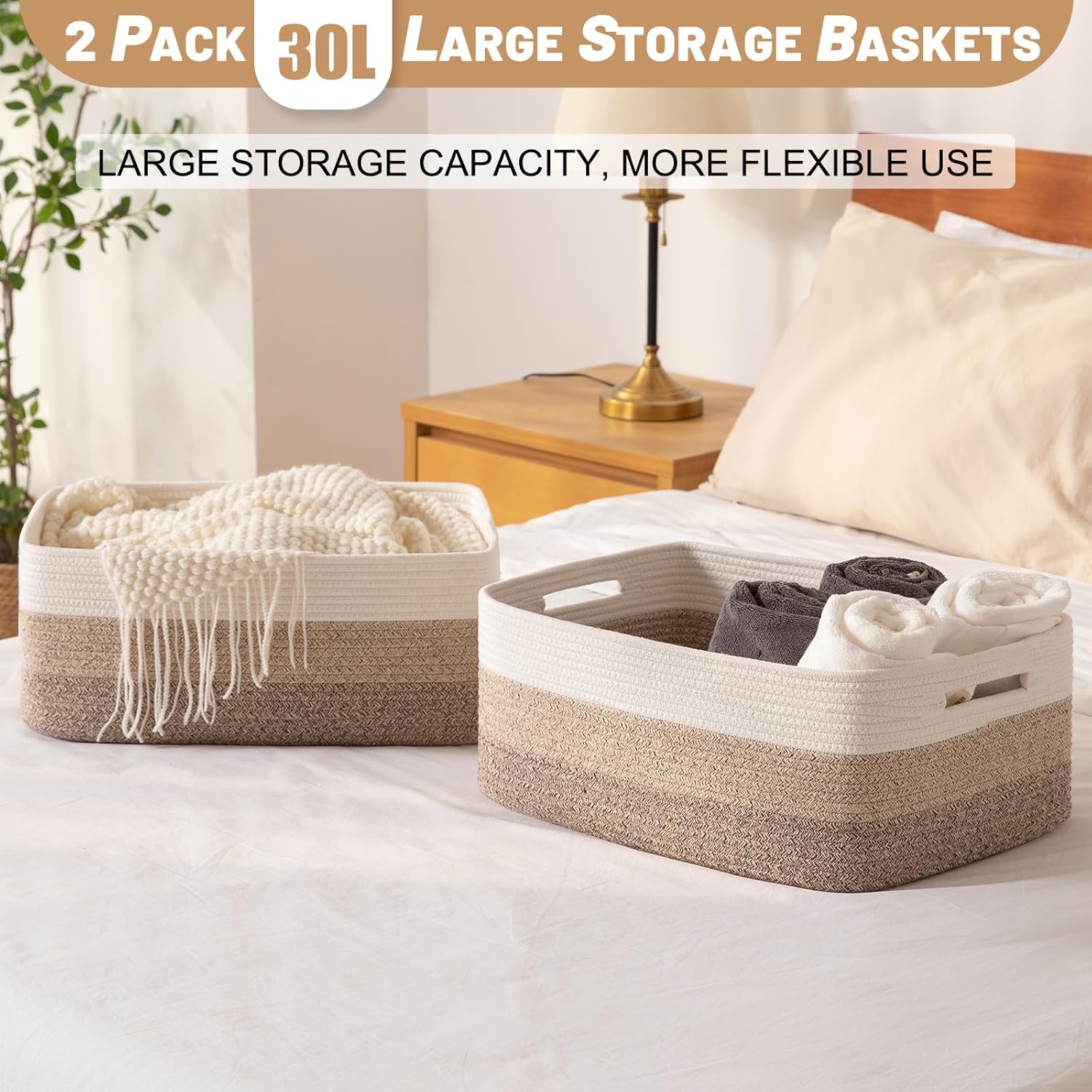 Large Storage Basket for Organizing, Woven Rope Basket for Shelves, Closet Organizer Bins for Clothes, Blanket, Toys