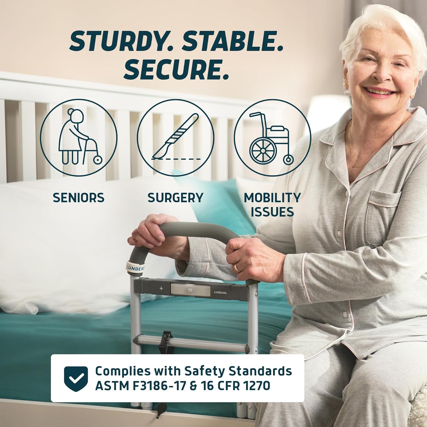 Bed Assist Rail for Seniors with Motion-Activated Light & Non-Slip Grab Bar - Easy to Install Bed Rails for Elderly