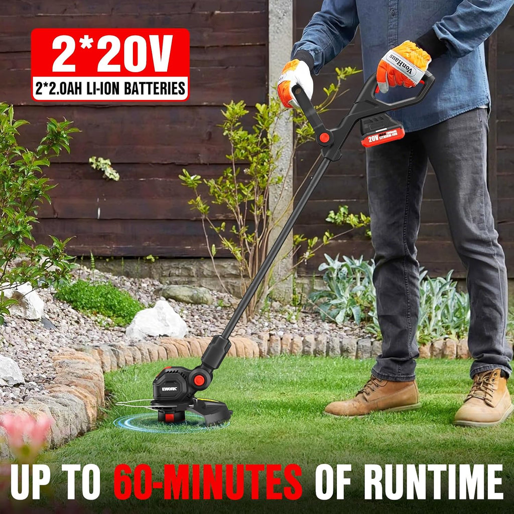 2-in-1 Cordless Weed Wacker & Edger, 20V 12'' Electric Weed Eater | Auto Line Feed, Battery Powered String Trimmer