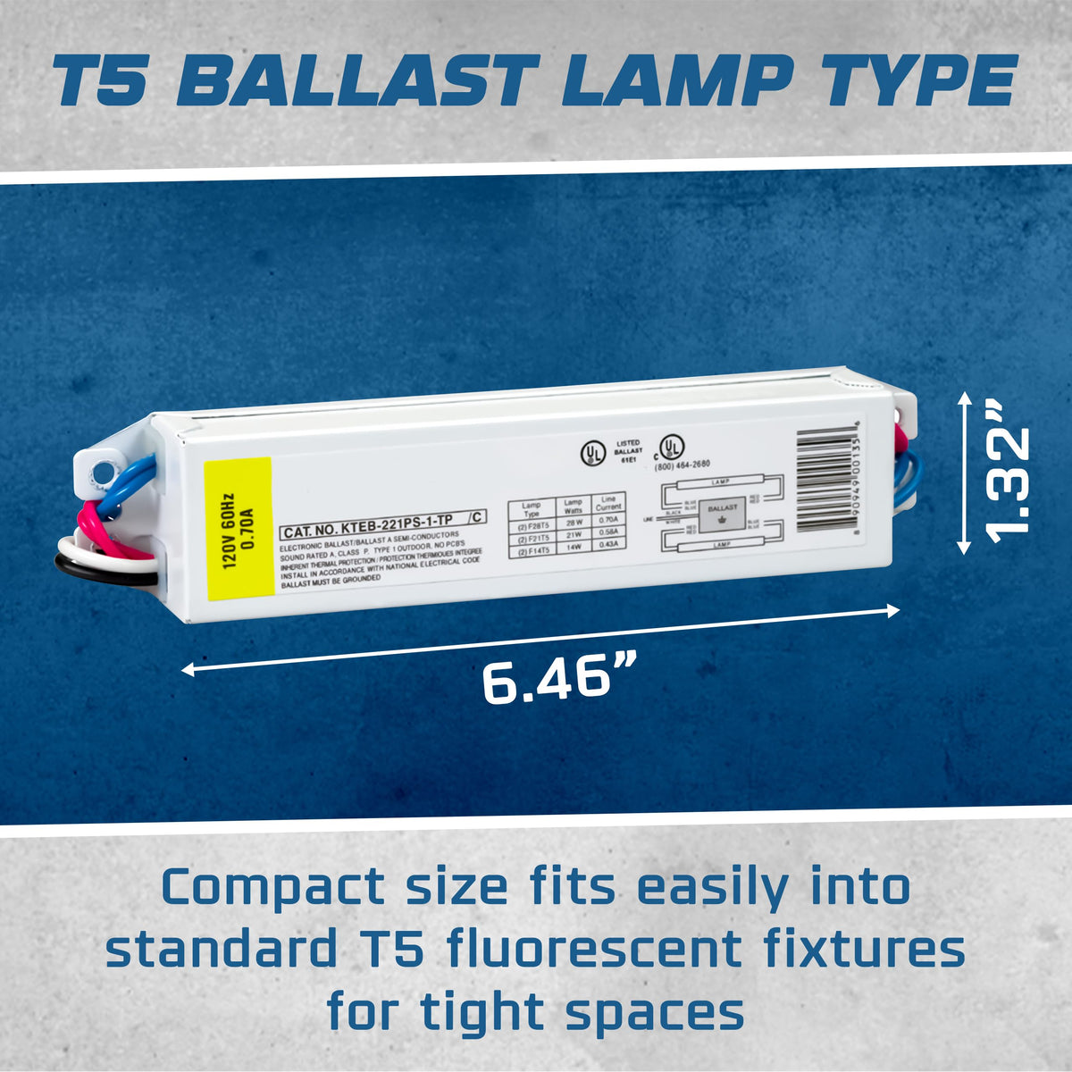 Replacement for Keystone KTEB-221PS-1-TP 2 Lamp T5 Electronic Fluorescent Ballast, 120V Program Start, Normal Ballast