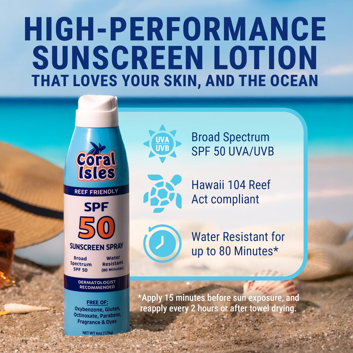 Reef Safe Sunscreen SPF 50 Spray Sunblock 6 Fl Oz Pack of 2
