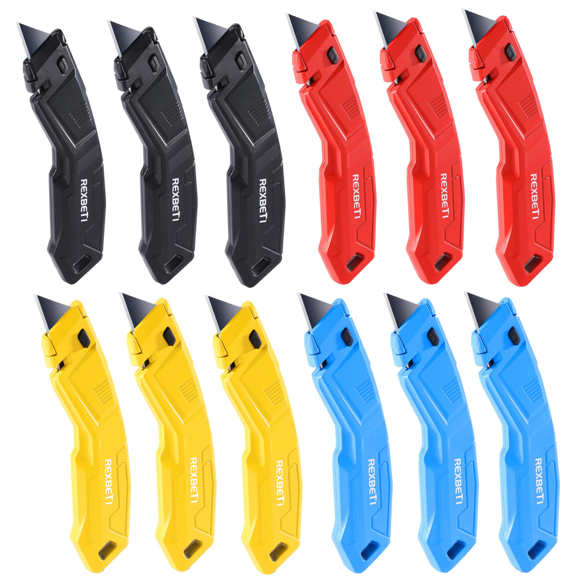 12-Pack Box Cutter, Retractable Utility Knife, Blackened SK2 Blades
