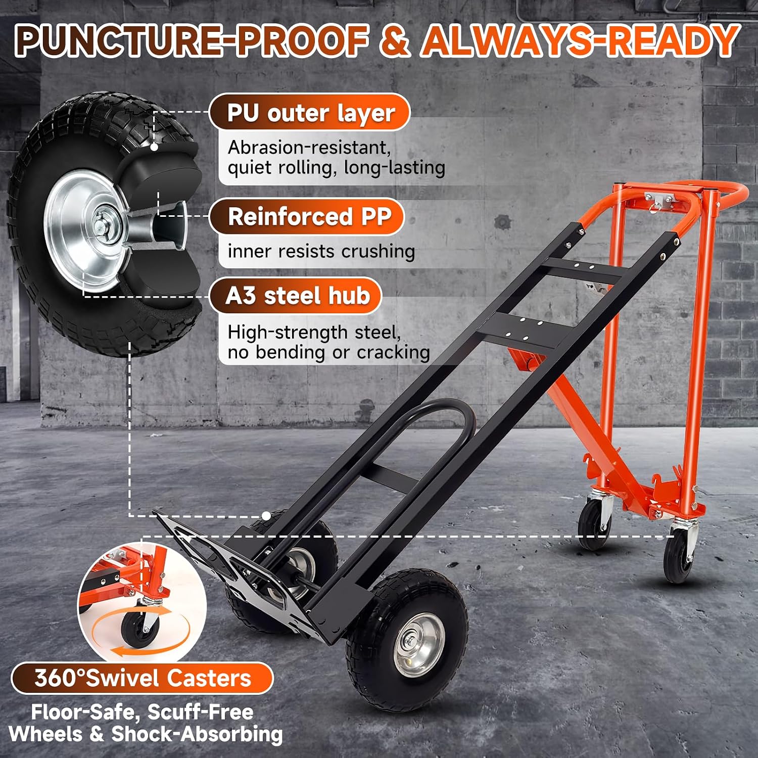 4in1 Heavy Duty Convertible Hand Truck, Alloy Steel Dolly Cart with Wheels | Foldable Hand Truck, 1000 Lbs Capacity
