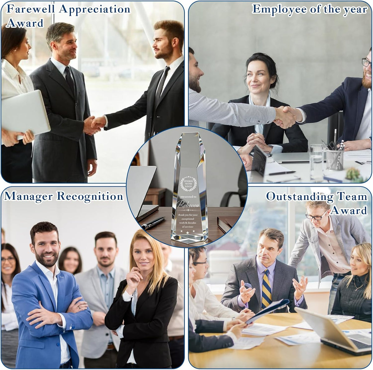 Customizable Crystal Award Trophy with Company Logo Text & Employee Name
