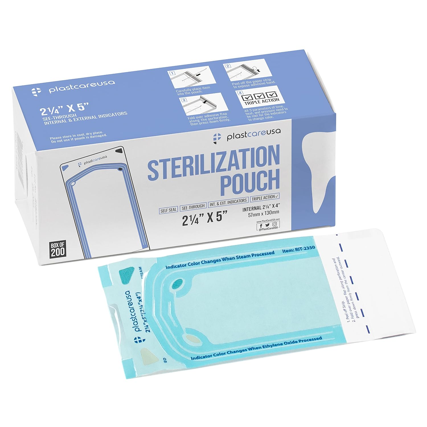 1000 2.25 x 4 Inch Self Sterilization Autoclave Pouches for Cleaning Tools, Sterilizer Bags for Dental Offices, Pouch
