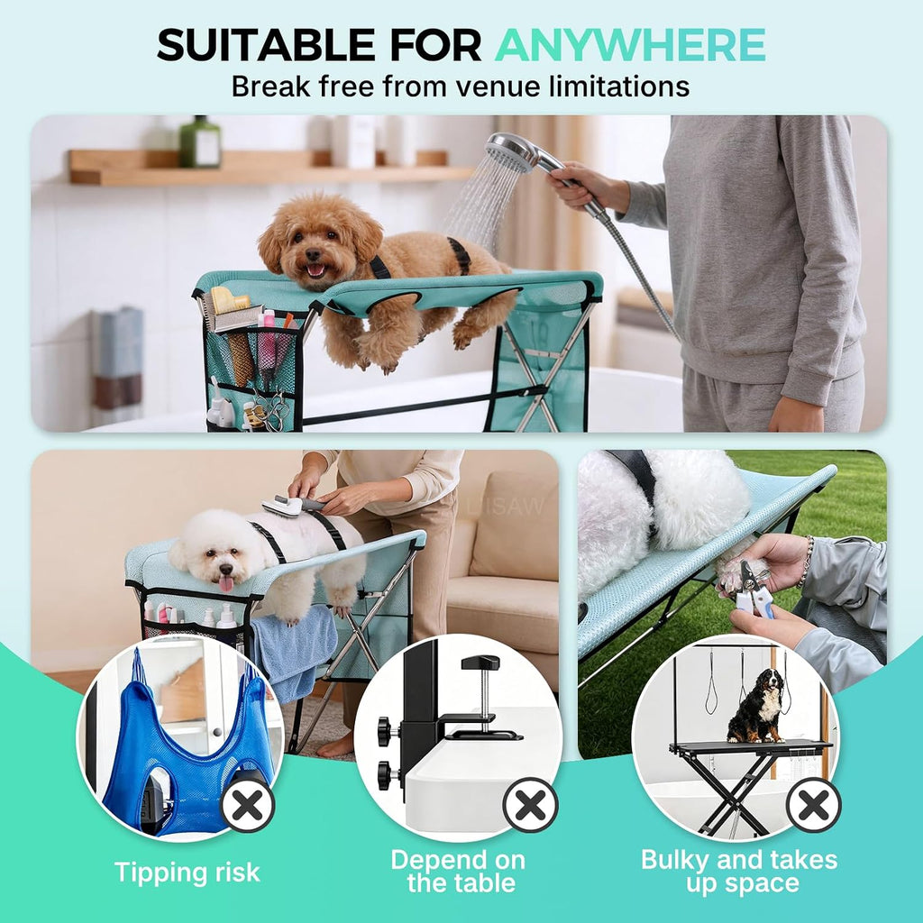 New Update Dog Grooming Hammock with Stand, Foldable Pet Grooming Table for Home, Senior Dog Joint Support Protect