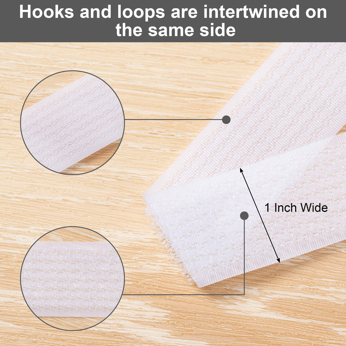 1" x16Ft Hook and Loop Straps with 25 Metal Buckles，White