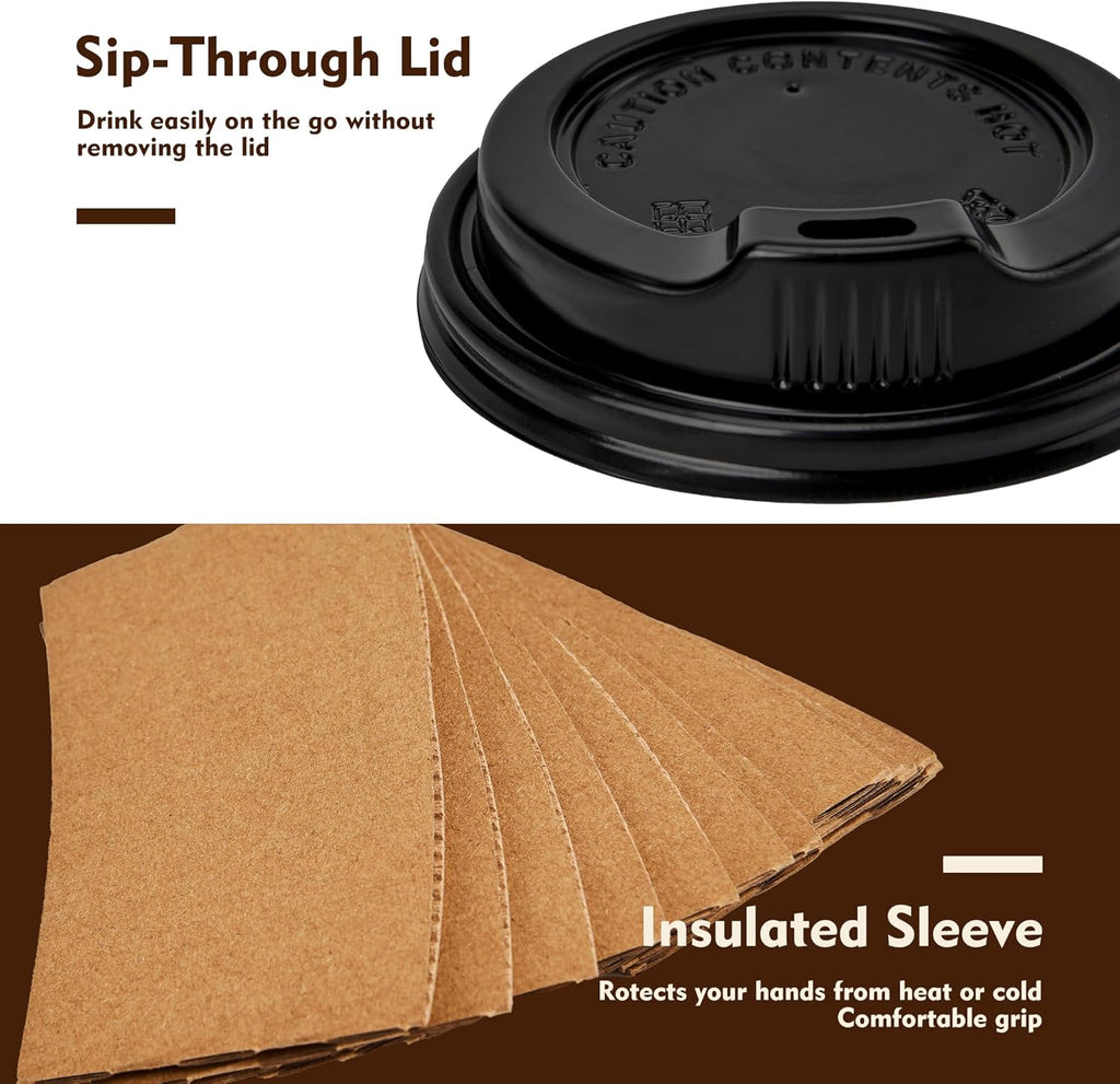 16 oz 50 Pack Coffee Cups with Lids & Sleeves