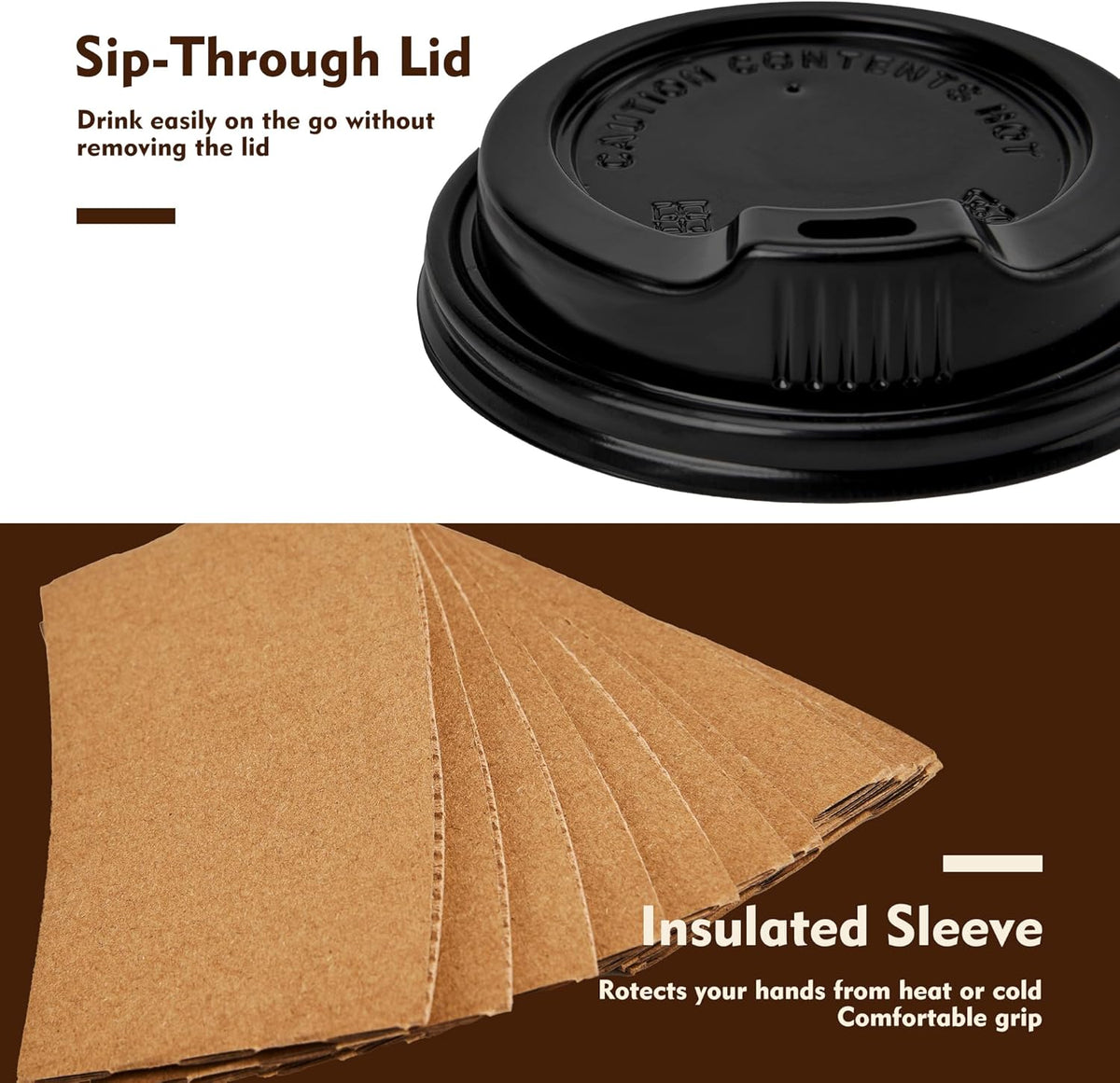 16 oz 50 Pack Coffee Cups with Lids & Sleeves
