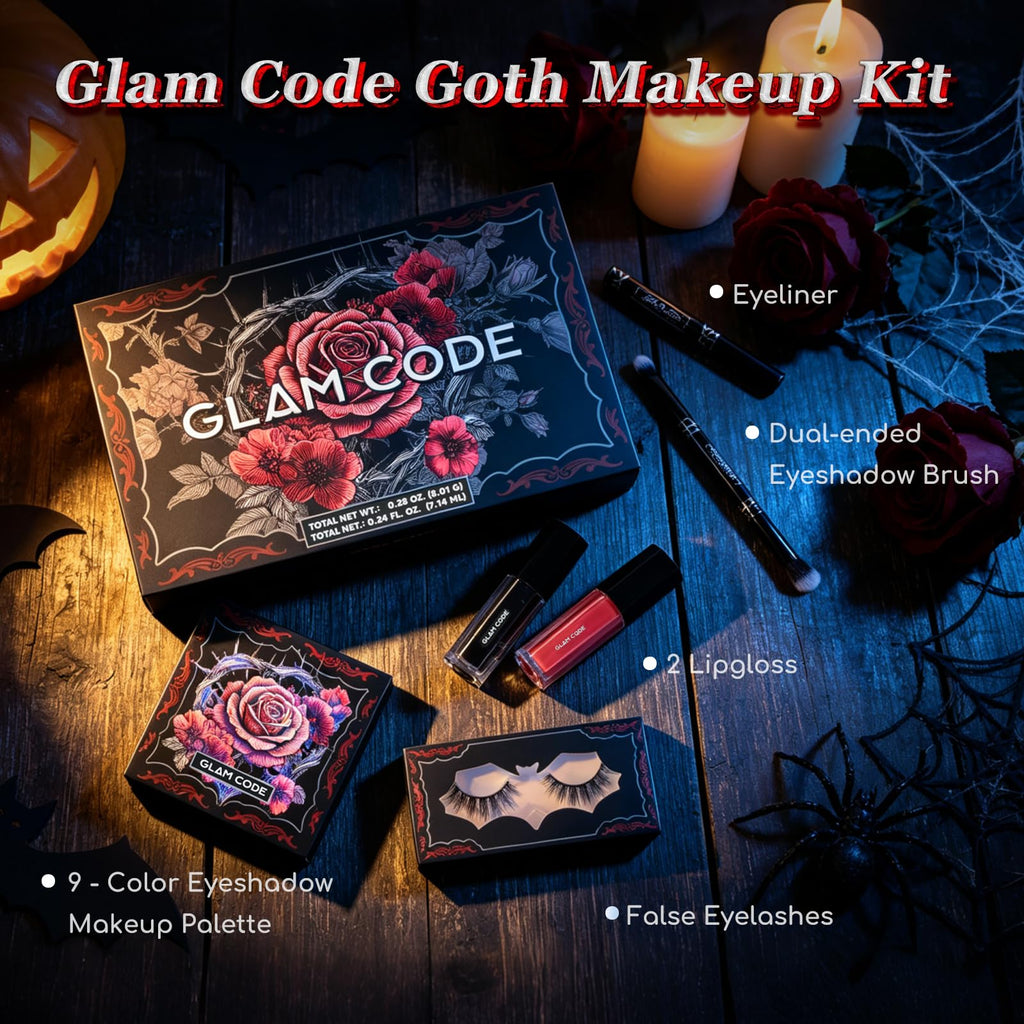 Makeup Set with Red Eyeshadow, Lipgloss, Eyeliner, Faux Eyelashes