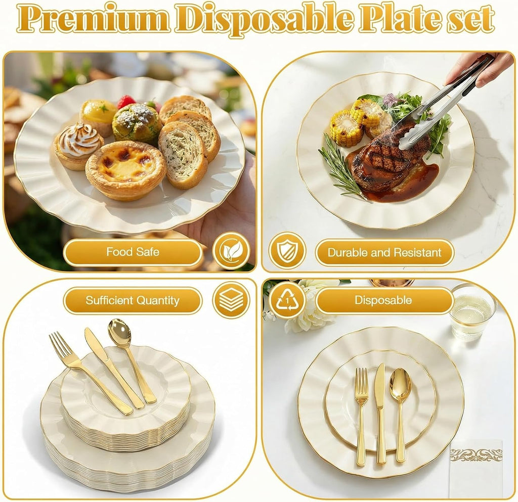 175 Piece Disposable Plastic Plates Dinnerware Set for 25 Guests