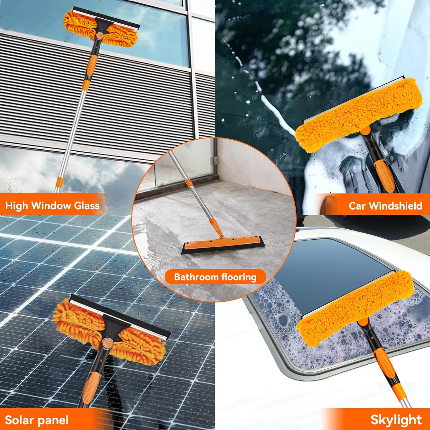 Window Cleaning Tools Window Squeegee: 2 in 1 Double-Sided Professional Cleaner Window Washing Kit with Extension