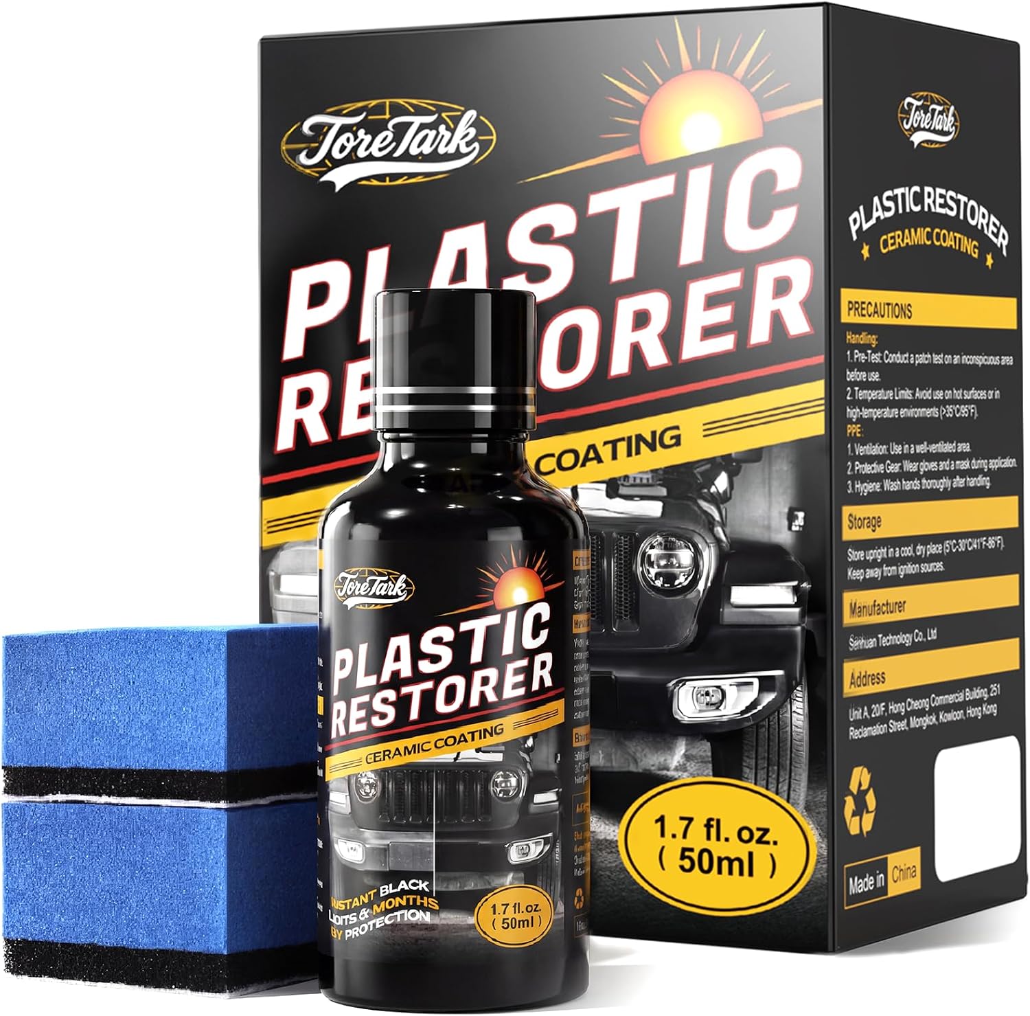 Plastic Restorer for Cars, Not a Dressing, Black Trim Restorer, Ceramic Crystal Coating Highly Concentrated, Lasting