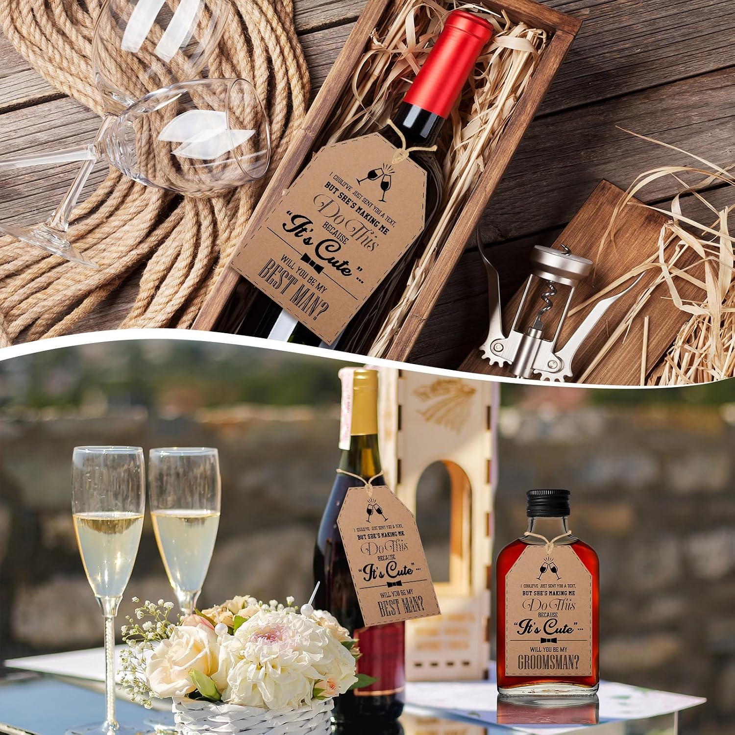 10 Pcs Groomsman Proposal Card Label Set Groomsman Gift and Bridesmaid Gift 6" x 4" Proposal Box Hang Tag Bottle