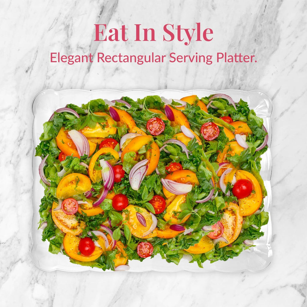 12-Pack Serving Tray - 9x13 Inches Disposable Rectangular Plastic Food Tray for Parties and Events - Clear Platters