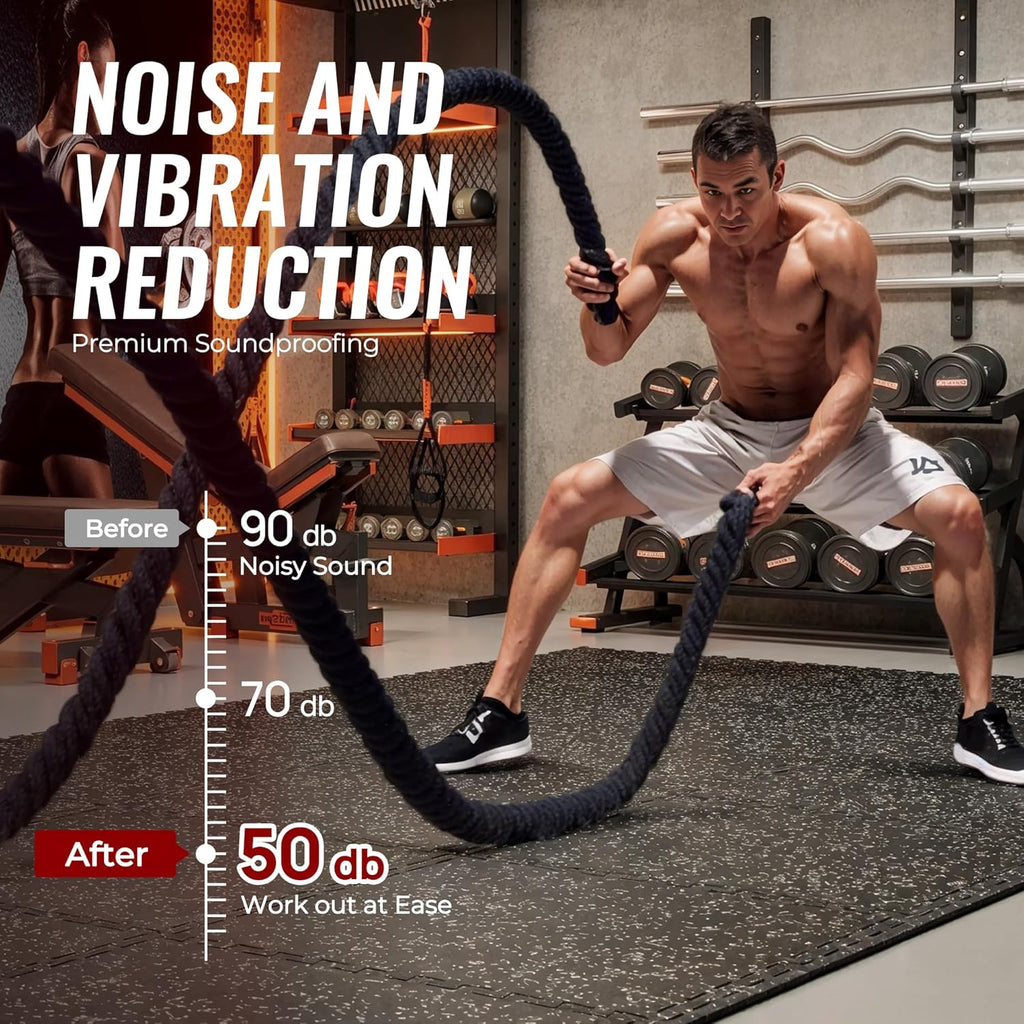 0.79'' Extra-Thick Exercise Equipment Mats, 12 Pcs 48 Sq Ft Rubber Top Floor Tiles with High Density EVA Foam