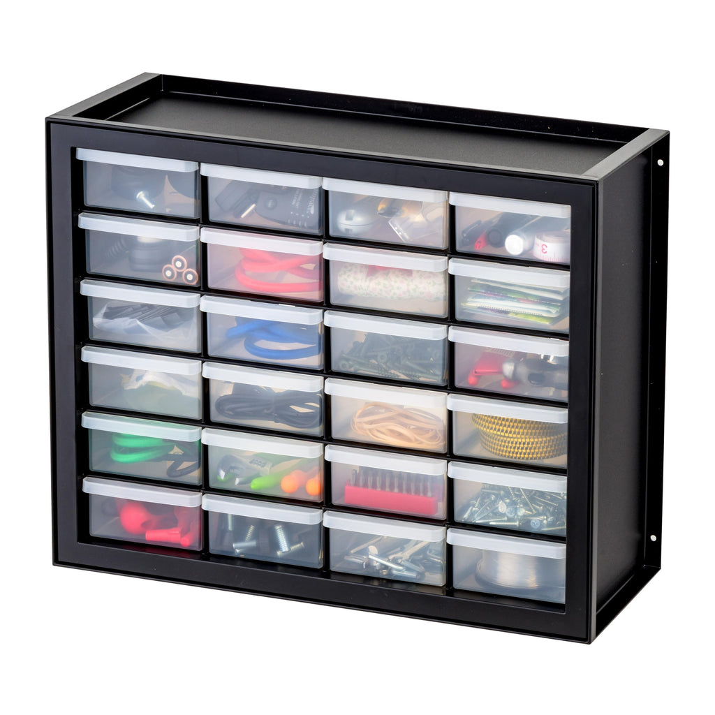 24-Drawer Plastic Storage Cabinet, Teacher Toolbox, Garage, Black