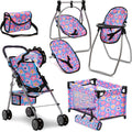 Baby Doll Stroller Bed and Swing Nursery Playset, Baby Doll Accessories Furniture Set Convertible High Chair Diaper
