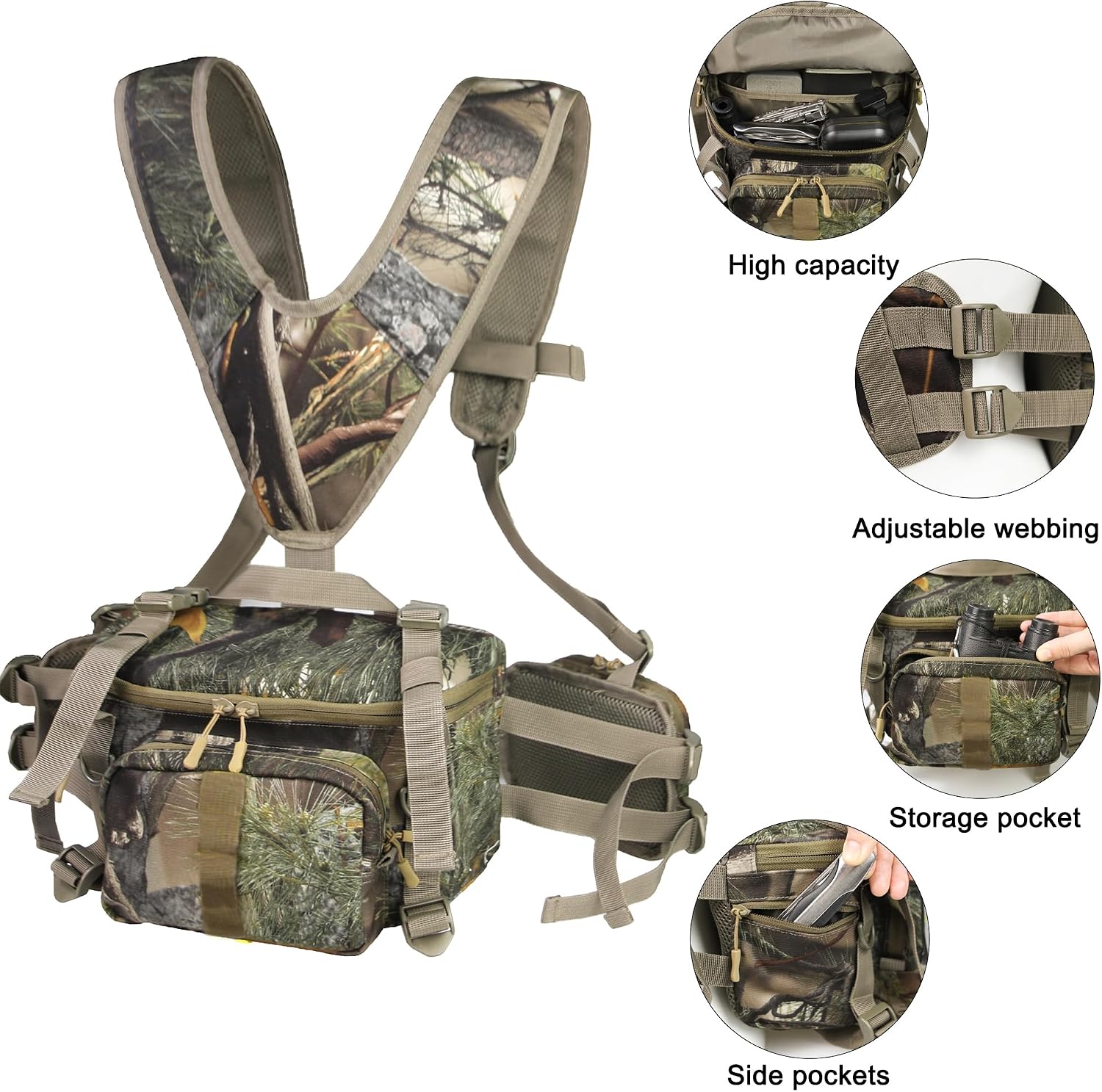 Hunting Fanny Pack, Waist-Pack Style Hunting Pack, Camo Hunting Fanny Waist Pack with Shoulder Straps and Harness