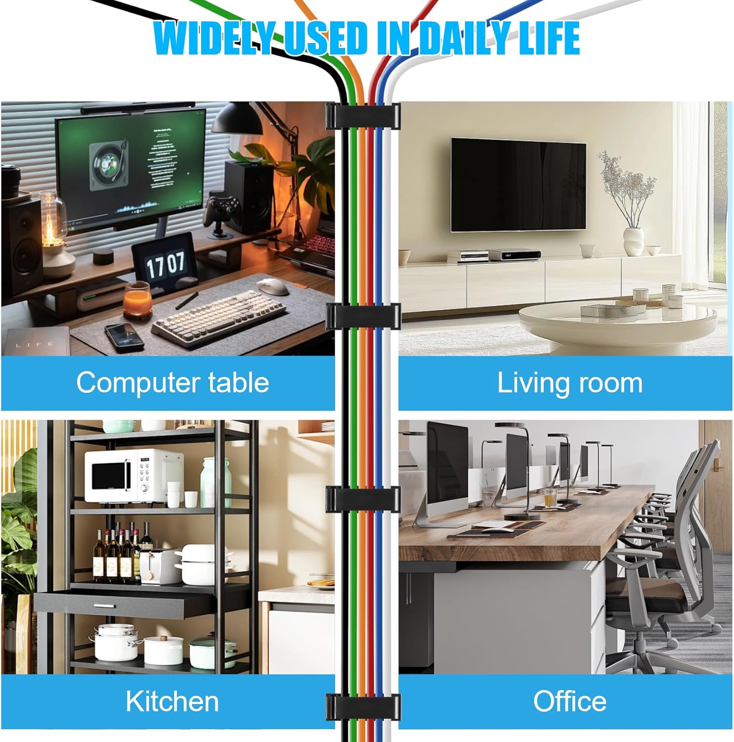 50 PCS Self Adhesive Cable Clips(L) Black,Wire Clips Cable Management Wire Organizer Cord Holder for Under Desk, Car