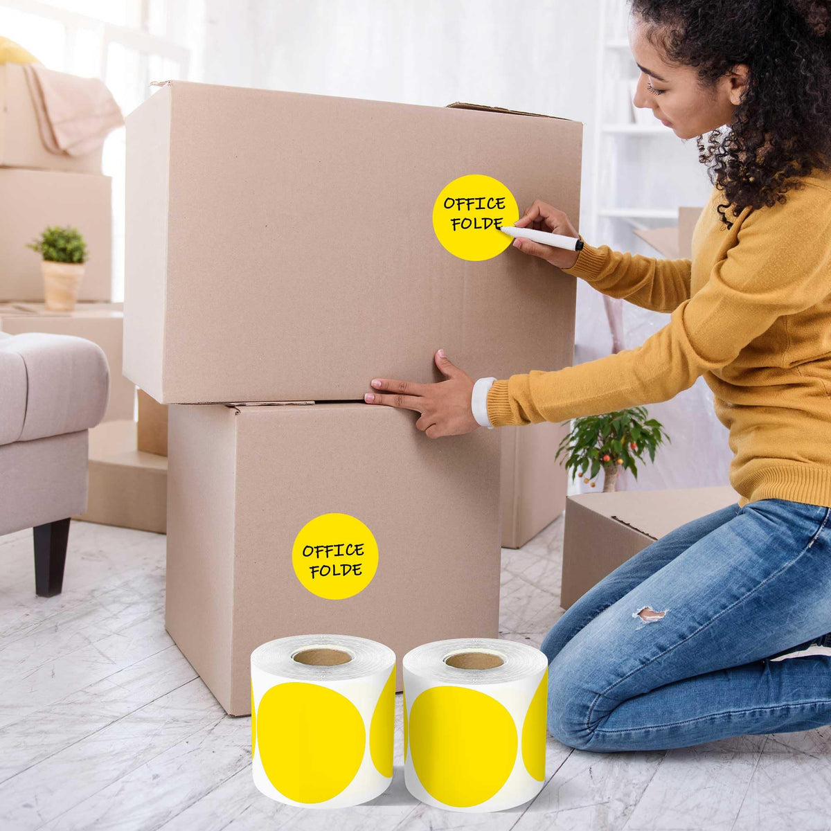3”Color Coding Labels Stickers,4Rolls/2000per Dispenser Box Round Adhesive Circle Dot Stickers for Inventory Office