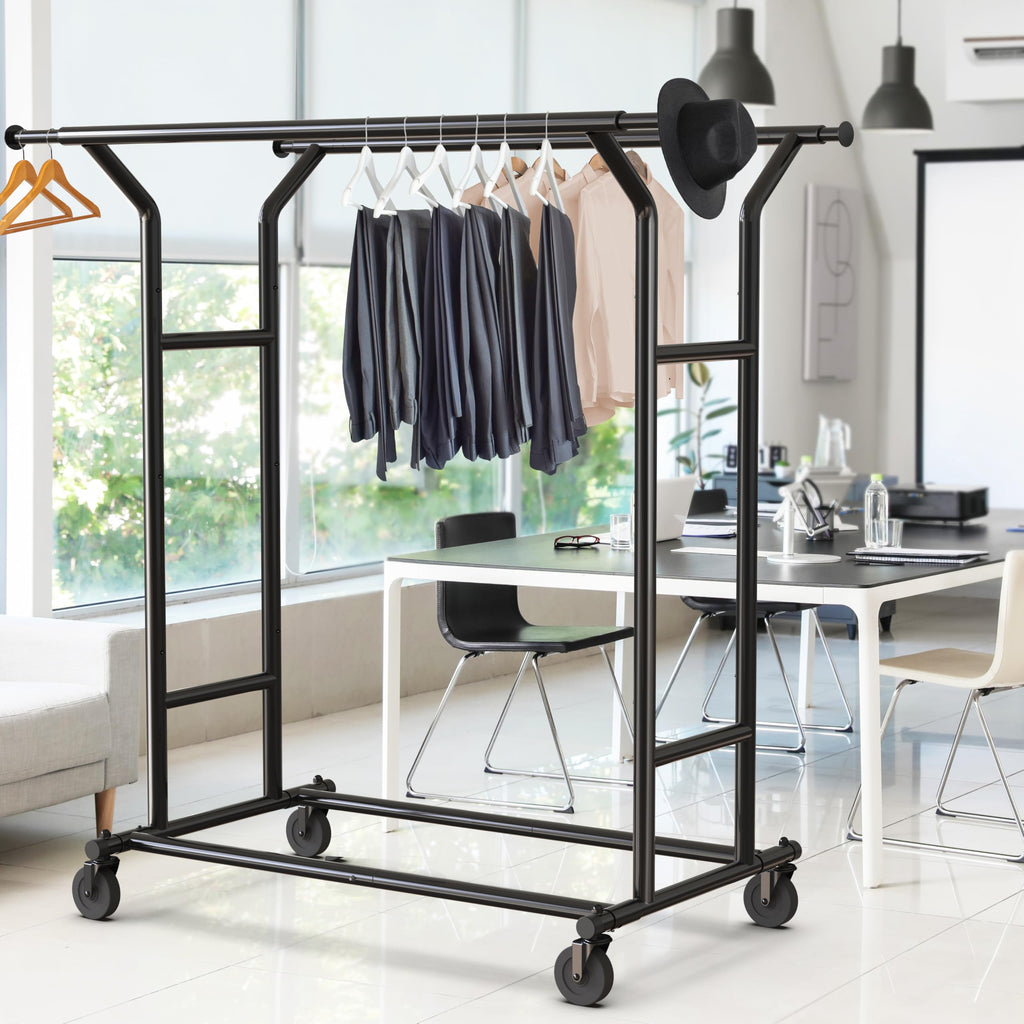 Heavy Duty Double Rail Clothing Garment Rack, Black