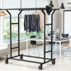 Heavy Duty Double Rail Clothing Garment Rack, Black