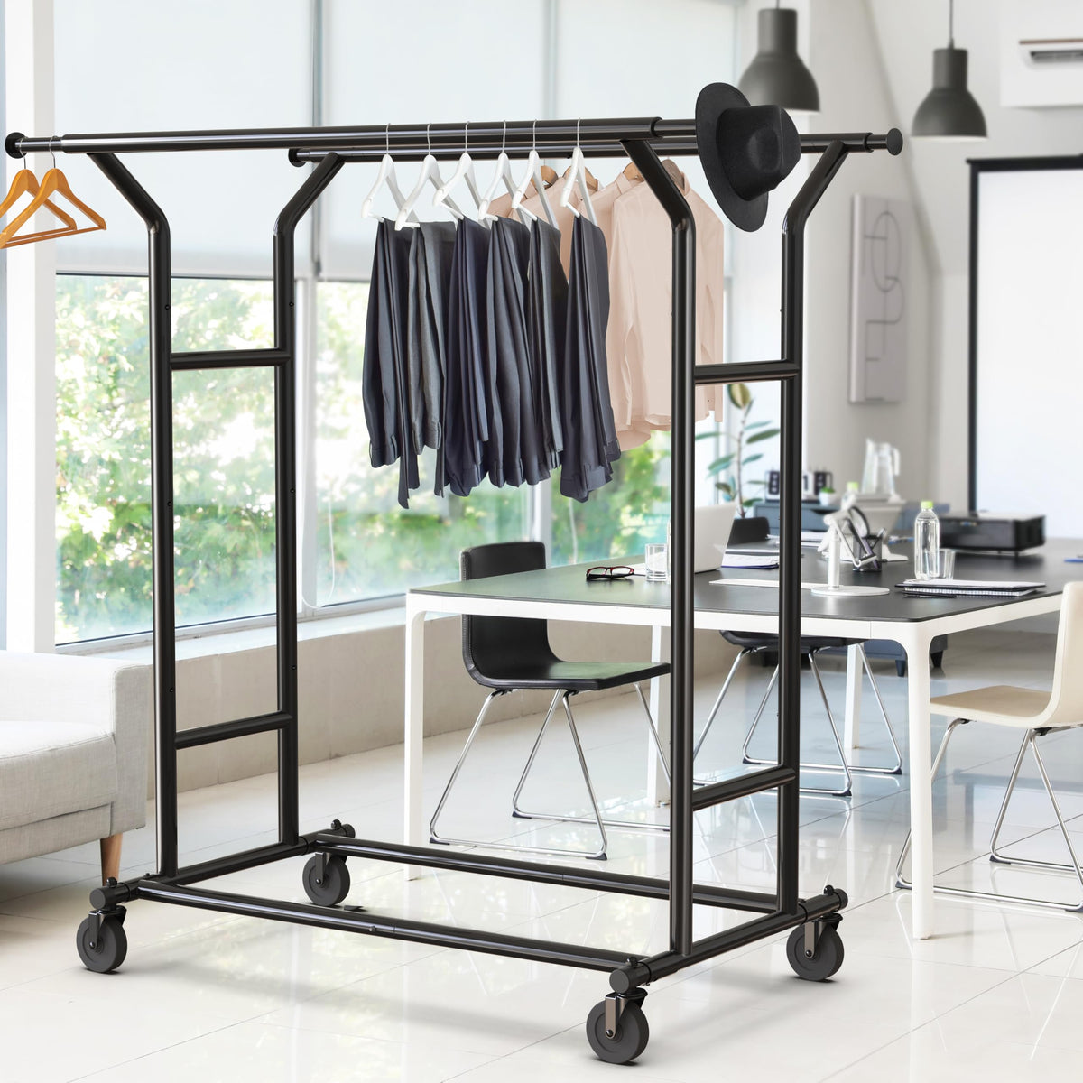 Heavy Duty Double Rail Clothing Garment Rack, Black