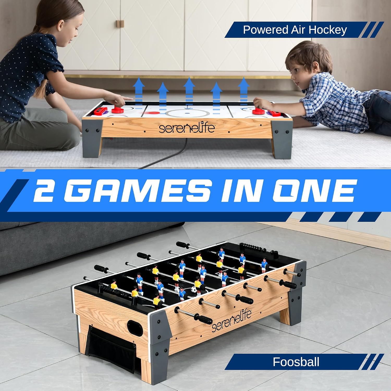38” Table Top Air Hockey and 40” Foosball Set, 2-in-1 Swivel Game Table with Soccer Balls, Pushers, and Pucks for