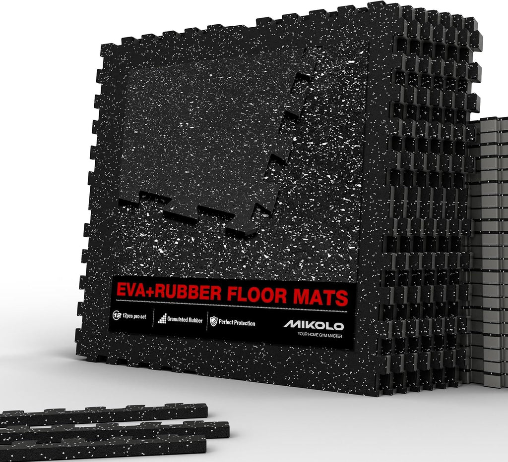0.56'' Thick 12 Pcs 48 Sq Ft Gym Flooring Mats, High-Density EVA Foam with Rubber Top, Interlocking Exercise