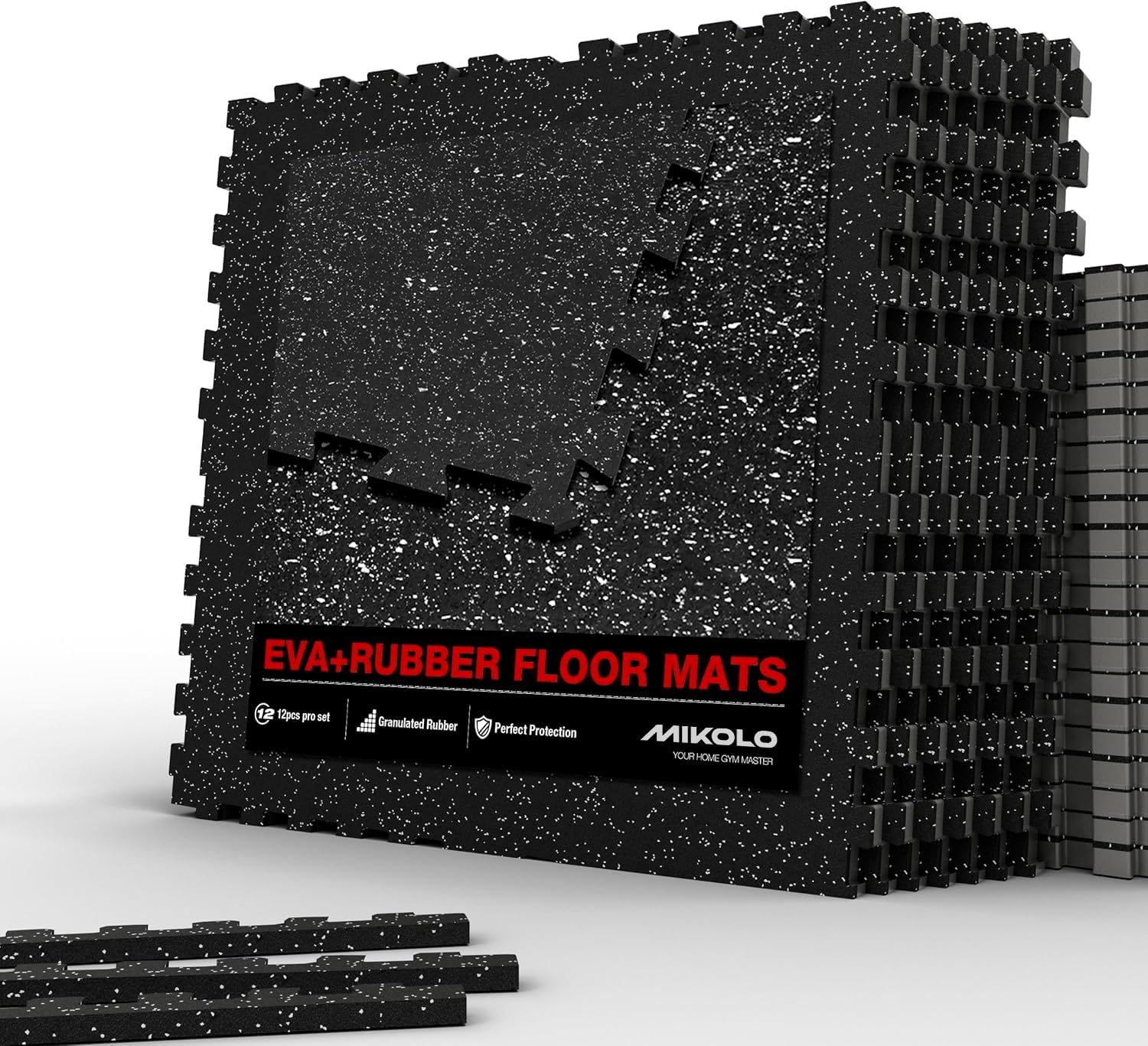 0.56'' Thick 12 Pcs 48 Sq Ft Gym Flooring Mats, High-Density EVA Foam with Rubber Top, Interlocking Exercise