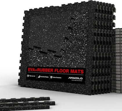 0.56'' Thick 12 Pcs 48 Sq Ft Gym Flooring Mats, High-Density EVA Foam with Rubber Top, Interlocking Exercise