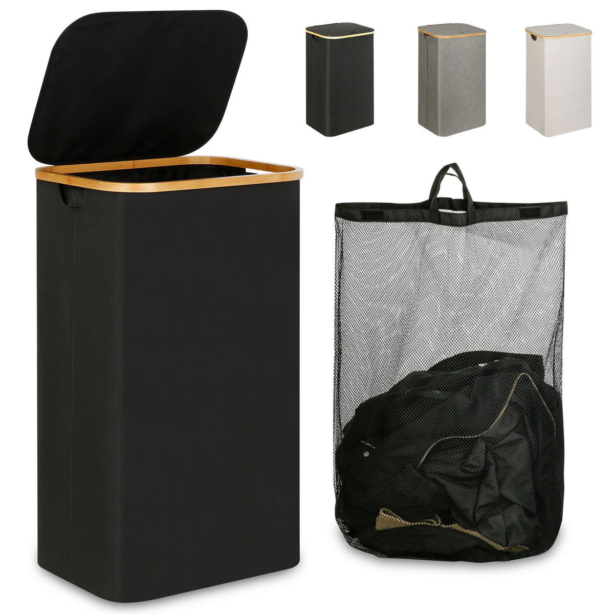 Laundry Hamper with Lid,110L Laundry Basket with Mesh Bags,Black