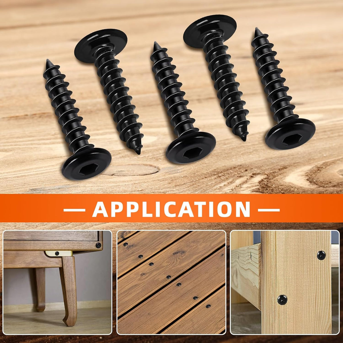 M5 x 12mm Flat Head Socket Cap Self Tapping Screws, 304 Stainless Steel, Hex Drive, Black Finish, 50 PCS