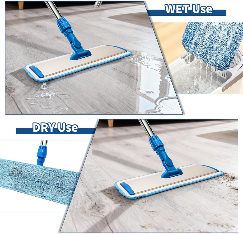 18" Professional Microfiber Mop Floor Cleaning, Flat Mop with Stainless Steel Handle,360-Spin Head with 2 Reusable