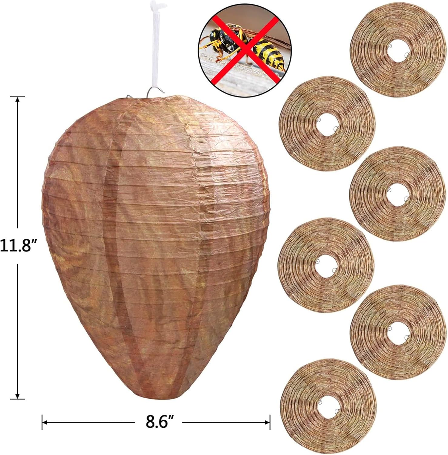 2 Pack Fake Wasp Nest Decoy for Yellow Jackets and Wasps | Paper Build, Eaves/Garbage/Pool Areas, Territorial Hive