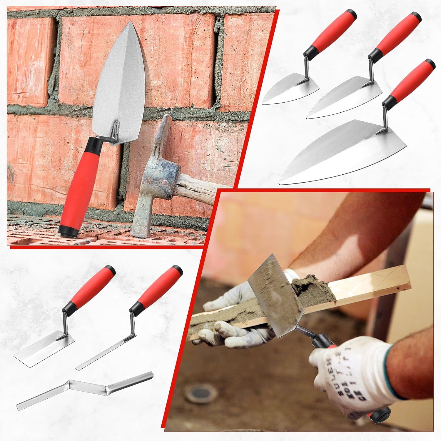 6 PCS Masonry Hand Tool Set 11" x 5-1/2" Philadelphia Brick Trowel 2 Pointing Trowel 5 x 2'' Margin 1/2" Tuck 5/8'' x