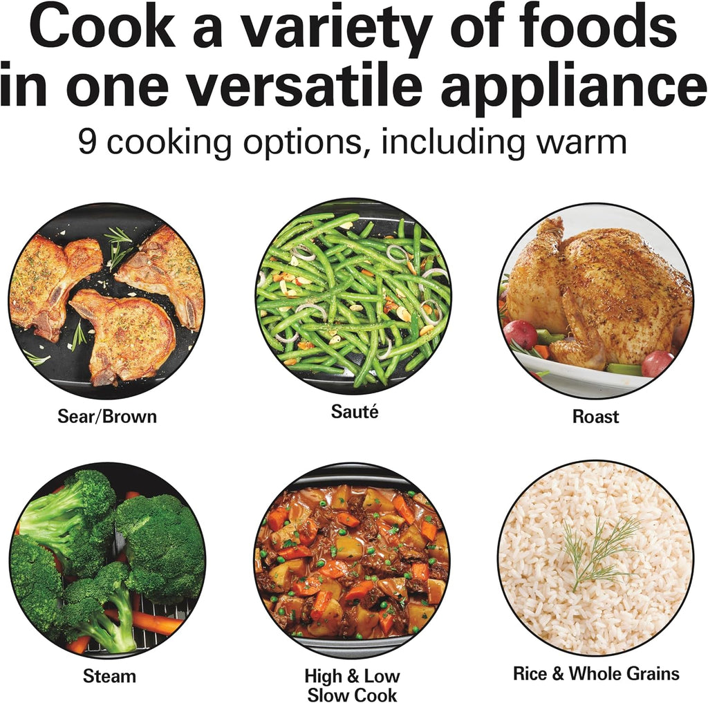 9-in-1 6 Quart Programmable Slow Cooker | Sear, Brown, Rice, Steam, Sauté, Roast, Delay Start & Keep Warm Functions |