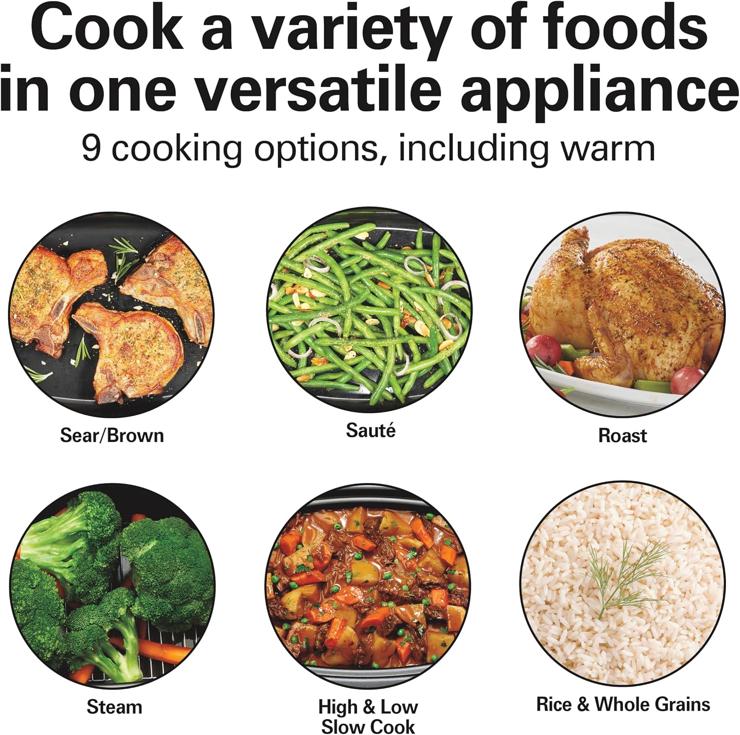 9-in-1 6 Quart Programmable Slow Cooker | Sear, Brown, Rice, Steam, Sauté, Roast, Delay Start & Keep Warm Functions |