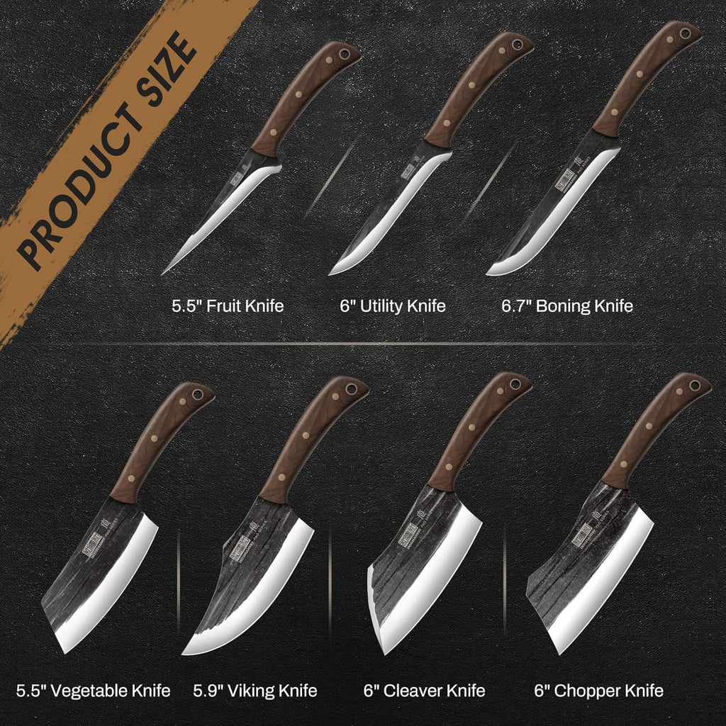 Butcher Knife Set, Sharp Kitchen Knife Set & Roll Bag Gift for Men
