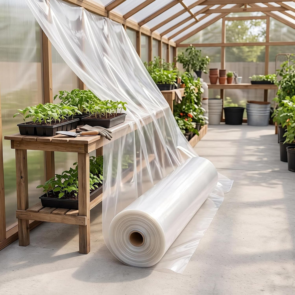 10 Mil 10'x100' Heavy Duty Clear Plastic Sheeting, UV Resistant Tear-Proof for Greenhouse, Construction, Painting