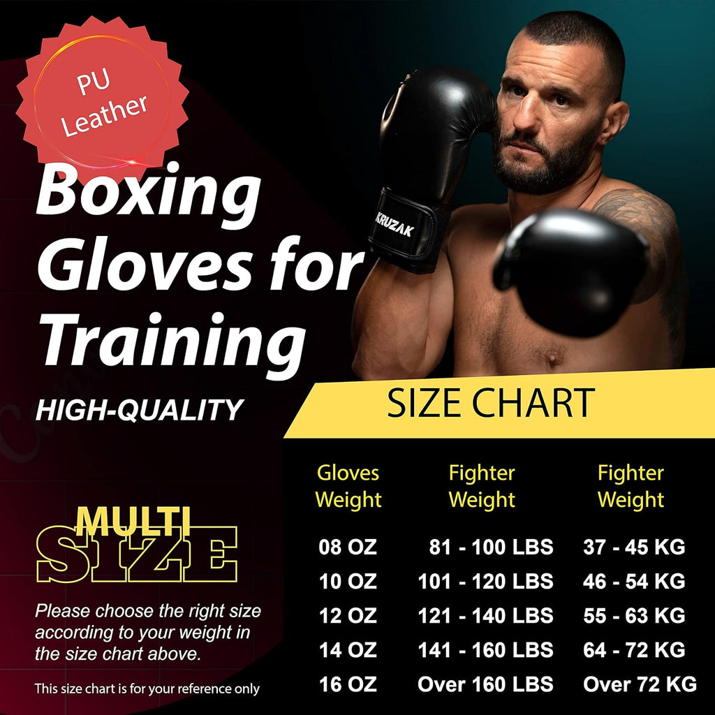 Kruzak Boxing Gloves for Men & Women, Sparring & Kickboxing Gloves, Muay Thai & MMA Gloves, 8-16 oz