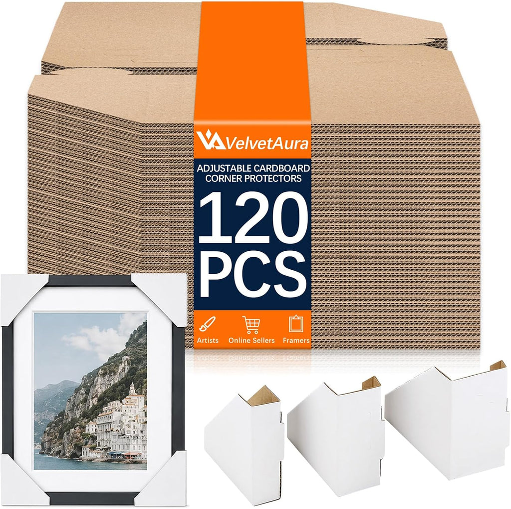 120 Pack Adjustable Cardboard Corner Protectors, Fits 1", 1.5" & 2.1" Picture Frames, Corner Protectors for Shipping