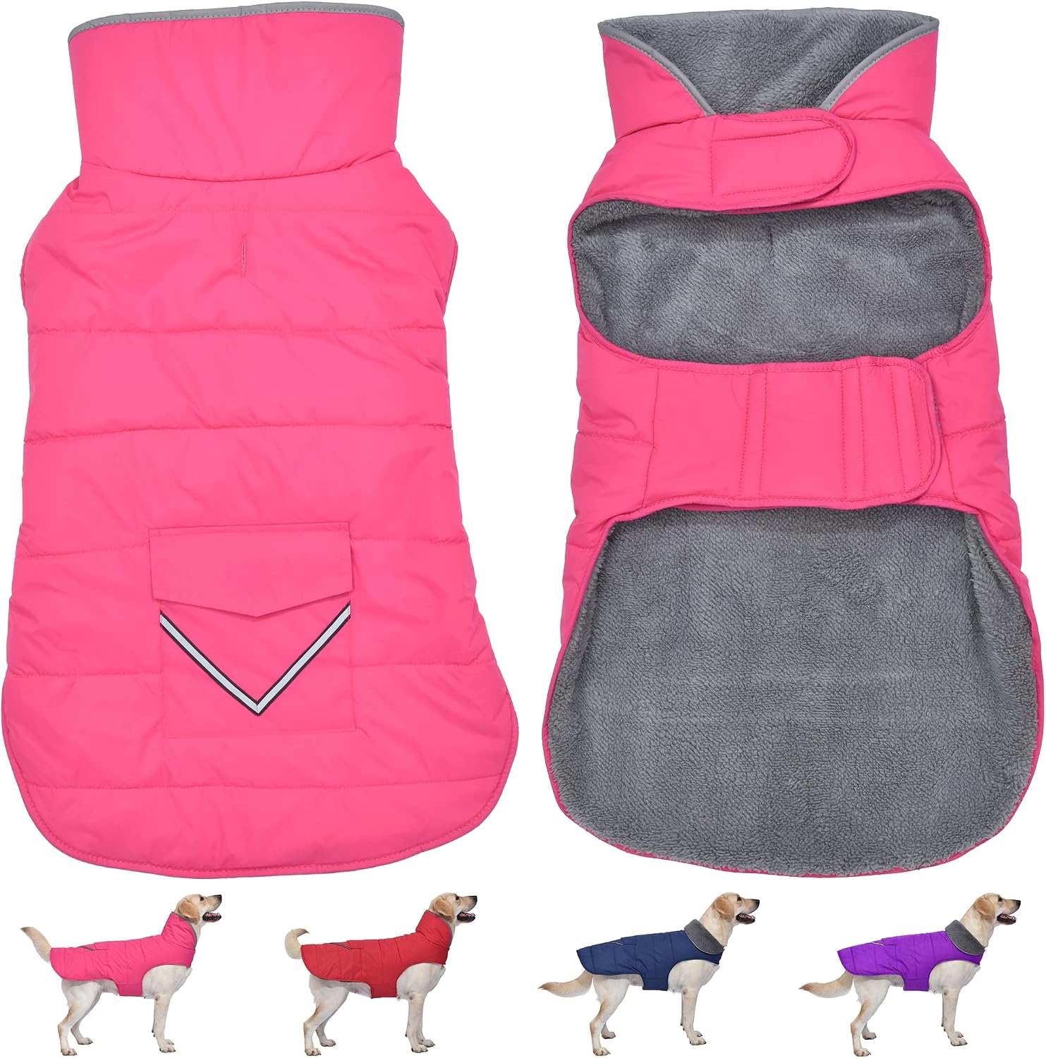 Dog Coat, Waterproof Dog Winter Jacket with Pocket, Reflective Adjustable Pet Snow Vest, Warm Cozy Fleece Sweater for