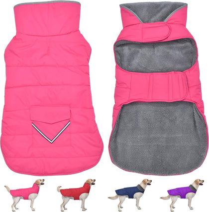 Dog Coat, Waterproof Dog Winter Jacket with Pocket, Reflective Adjustable Pet Snow Vest, Warm Cozy Fleece Sweater for